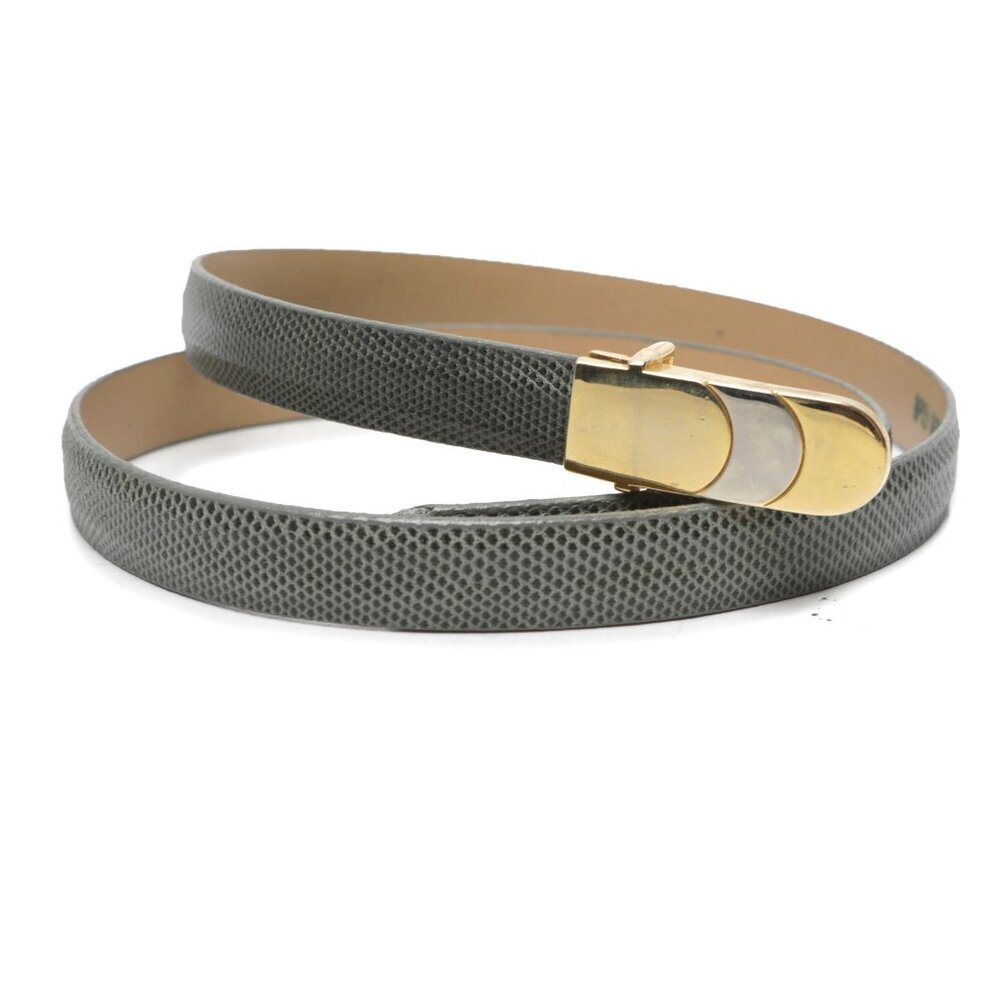 Vintage Couture Emmanuel Leather Snakeskin Skinny Belt 80s Grey Gold